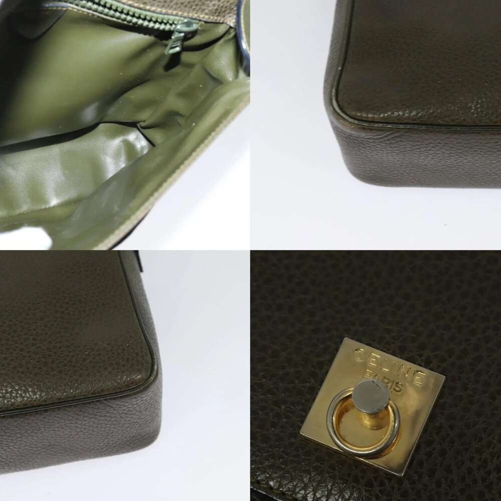CELINE Shoulder Bag Leather Khaki Gold Auth KD335 - Picture 13 of 14